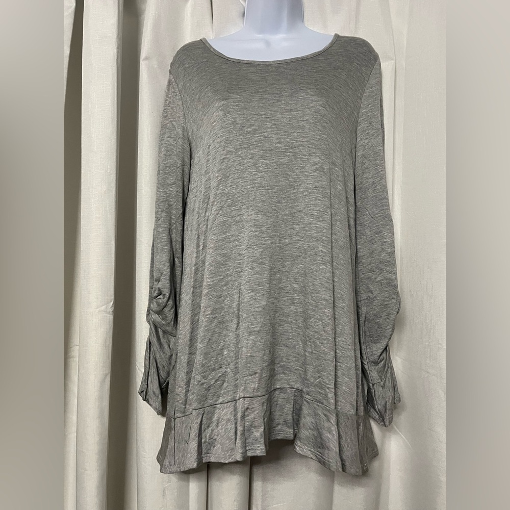 Vision USA Women’s Gray Long Sleeve Scrunched Sleeve Shirt Dress Size Small